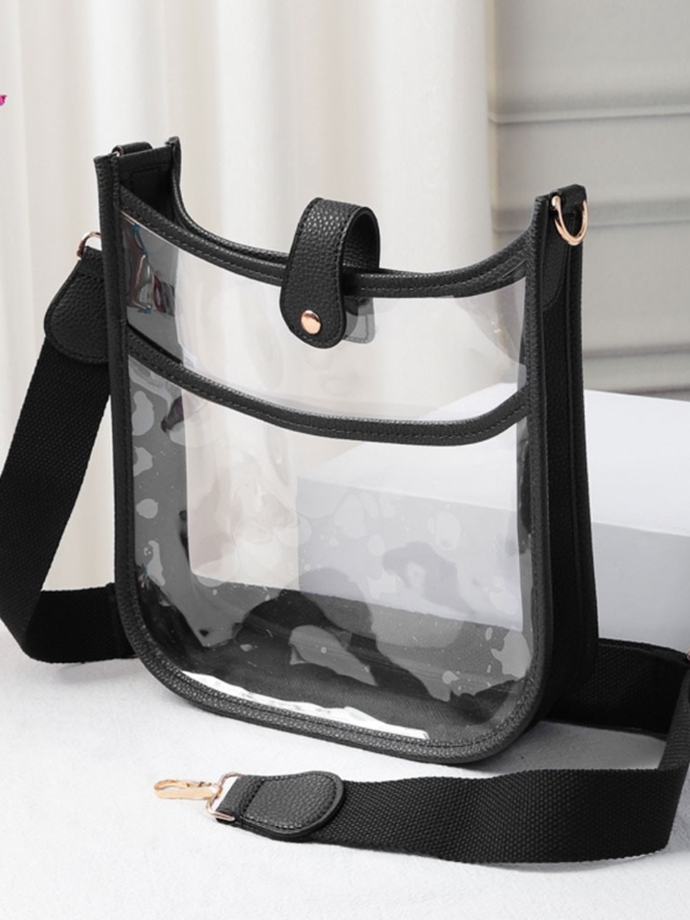 Black Trim Transparent Clear Cross Body Bag Purse Casual Womens Accessory